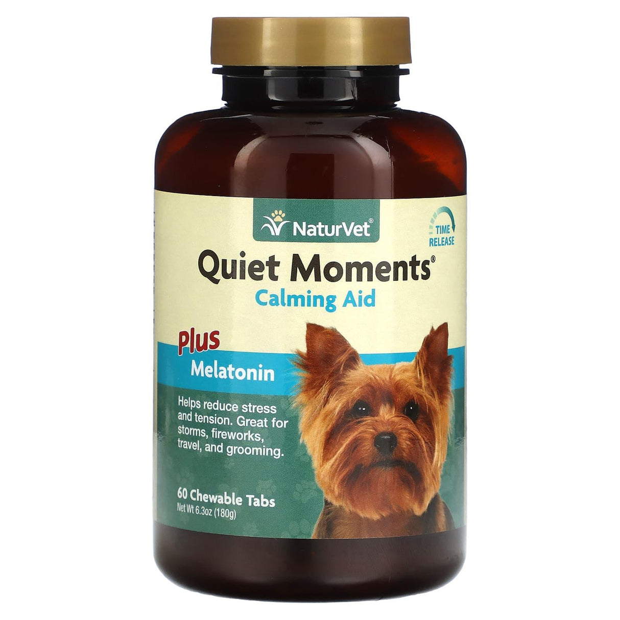 NaturVet, Quiet Moments, Calming Aid Plus Melatonin, For Dogs, 60 Chewable Tabs 6.3 oz (180 g) - Supply Center USA