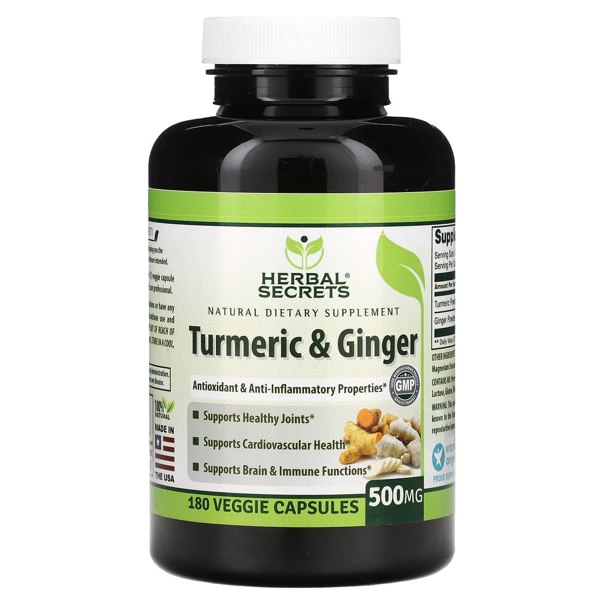 Herbal Secrets, Turmeric & Ginger, 500 mg, 180 Veggie Capsules - Supply Center USA