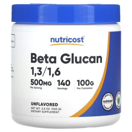 Nutricost, Beta Glucan 1,3/1,6, Unflavored, 500 mg, 3.5 oz (100 g) - Supply Center USA