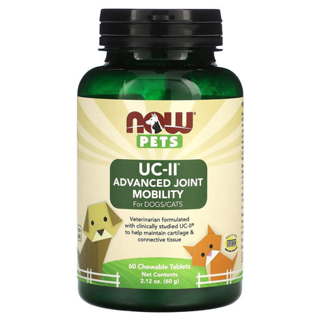 NOW Foods, Pets UC-II Advanced Joint Mobility for Dogs/Cats, 60 Chewable Tablets, 2.12 oz (60 g) - Supply Center USA