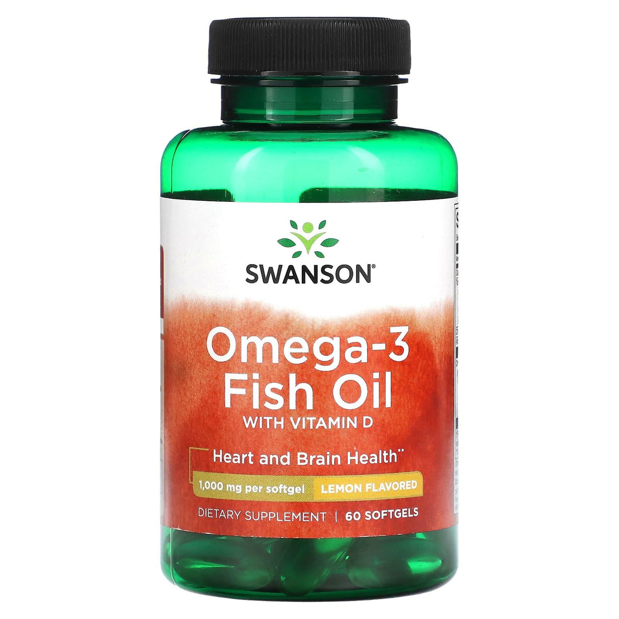 Swanson, Omega-3 Fish Oil with Vitamin D, Lemon, 1,000 mg, 60 Softgels - Supply Center USA