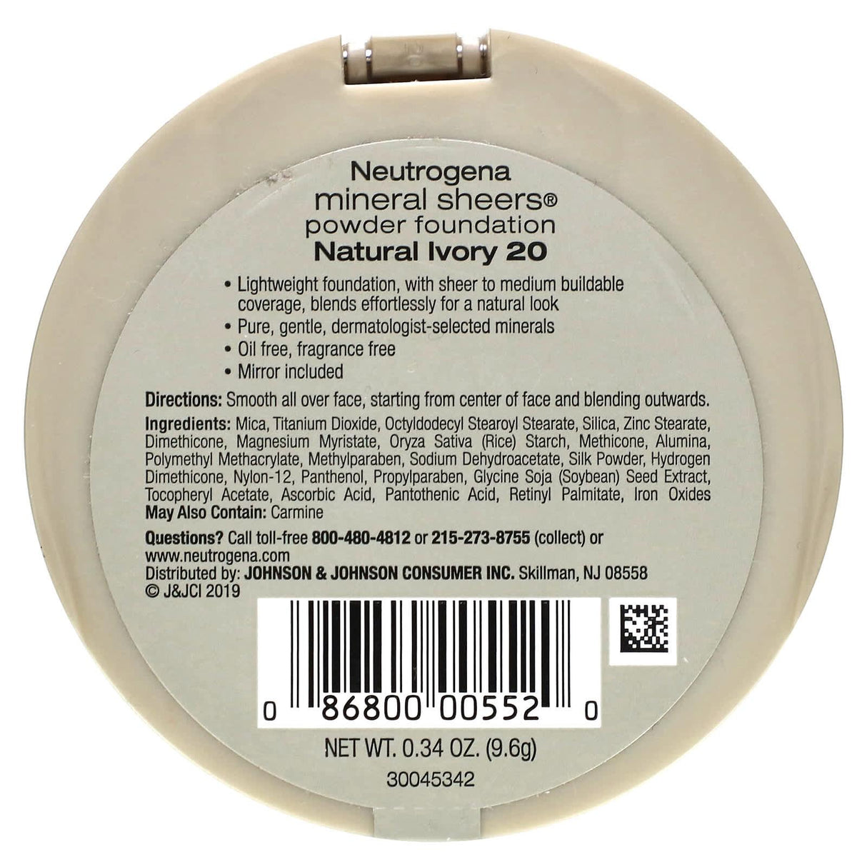 Neutrogena, Mineral Sheers, Powder Foundation, Natural Ivory 20, 0.34 oz (9.6 g) - Supply Center USA