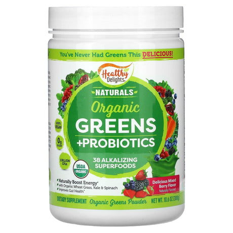 Healthy Delights, Naturals Organic Greens + Probiotics, Mixed Berry , 10.6 oz (300 g) - Supply Center USA