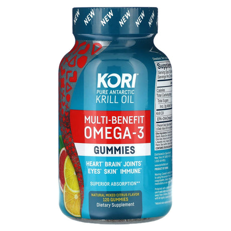 Kori, Pure Antarctic Krill Oil, Multi-Benefit Omega-3 Gummies, Natural Mixed Citrus , 120 Gummies - Supply Center USA