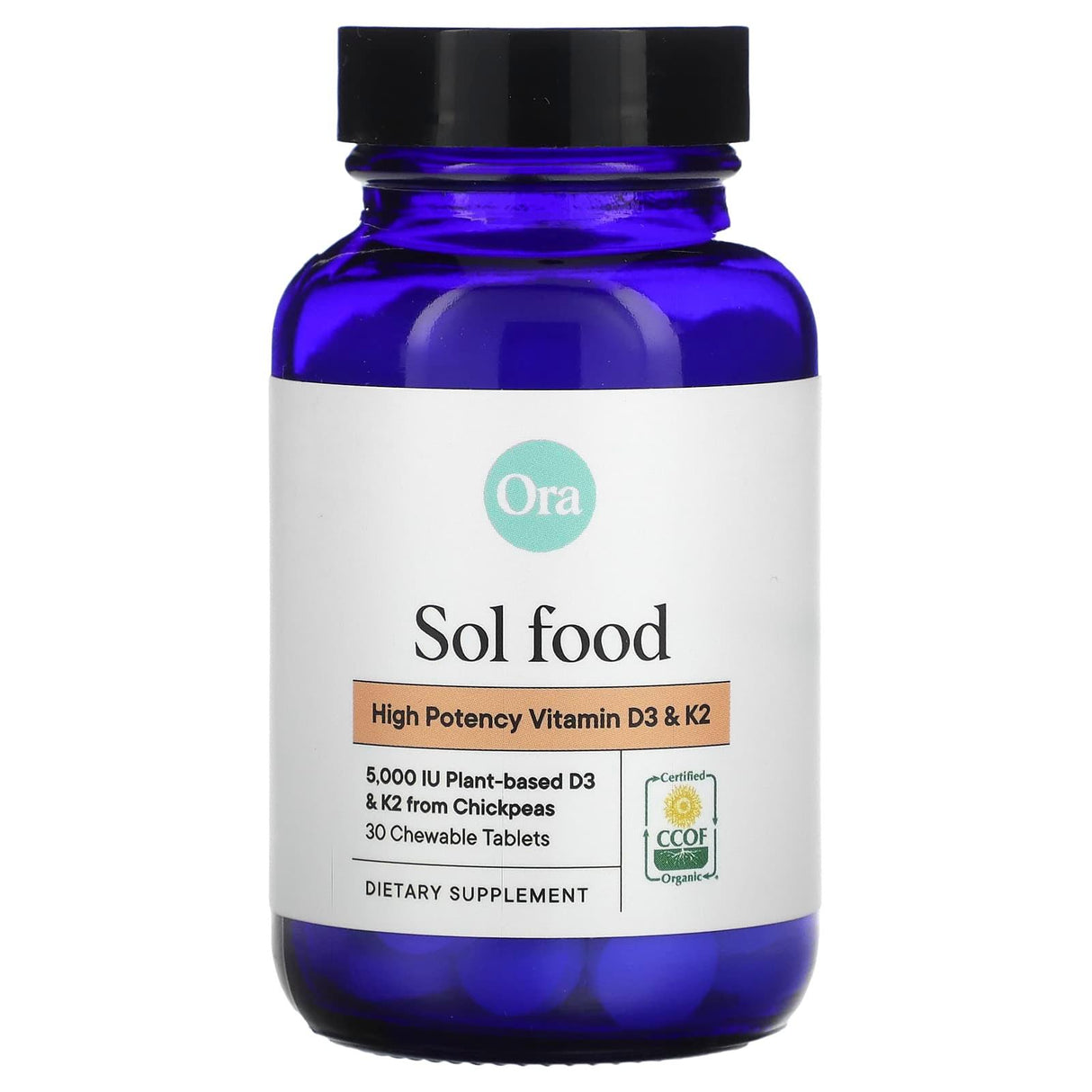 Ora, Sol Food, High Potency Vitamin D3 & K2, 30 Chewable Tablets - Supply Center USA