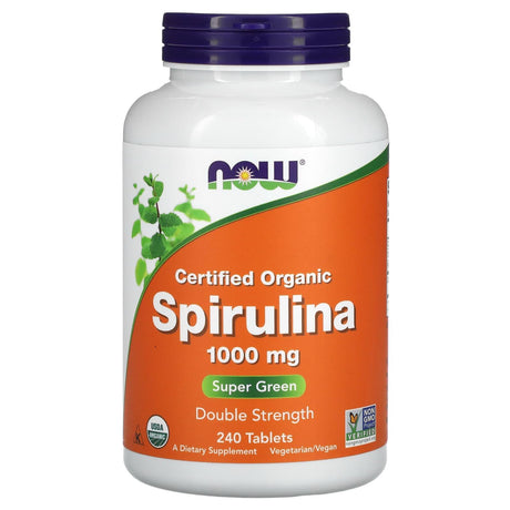 NOW Foods, Certified Organic Spirulina, Double Strength, 1,000 mg, 120 Tablets - Supply Center USA