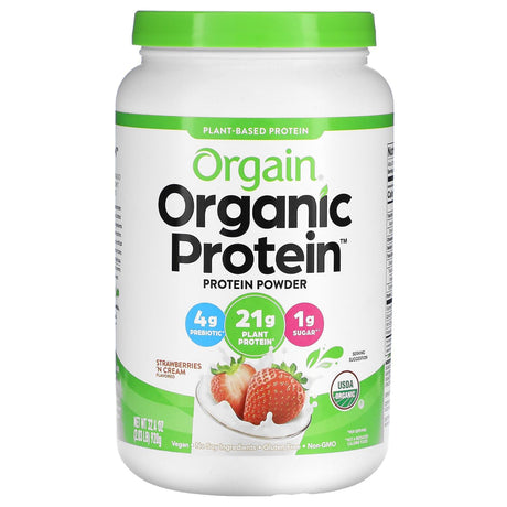 Orgain, Organic Protein Powder, Plant Based, Strawberries 'N Cream, 32.4 oz (920 g) - Supply Center USA