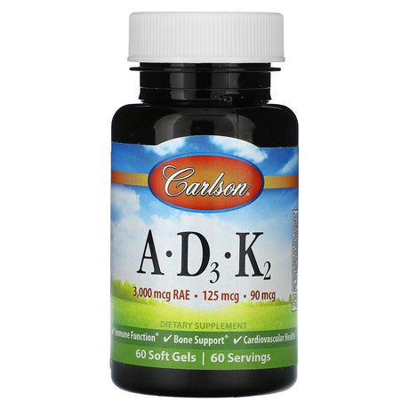 Carlson, Vitamins A - D3 - K2, 60 Soft Gels - Supply Center USA