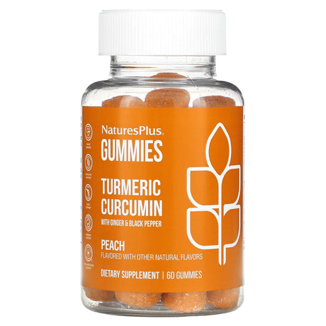 NaturesPlus, Turmeric Curcumin With Ginger & Black Pepper, Peach, 60 Gummies - Supply Center USA