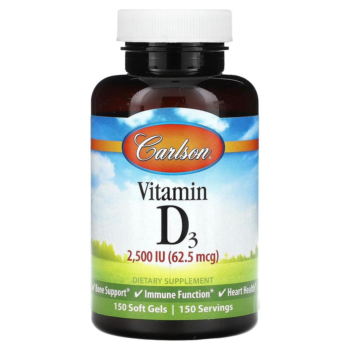 Carlson, Vitamin D3, 62.5 mcg (2,500 IU), 150 Soft Gels - Supply Center USA