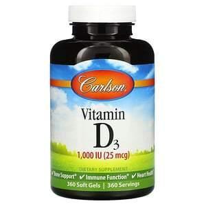 Carlson Labs, Vitamin D3, 25 mcg (1,000 IU), 360 Soft Gels - Supply Center USA