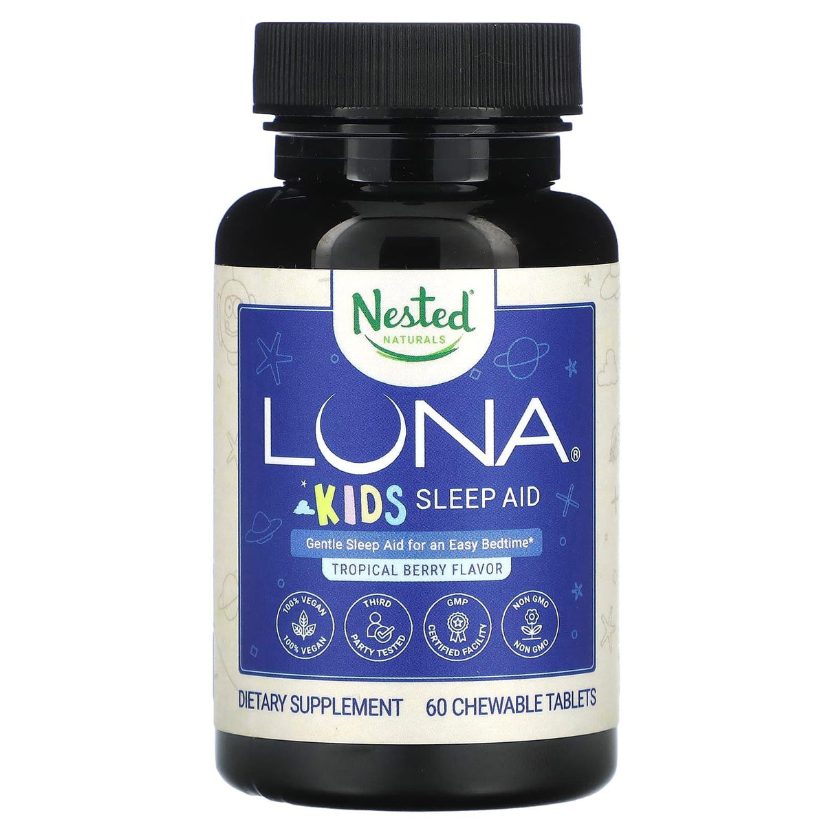 Nested Naturals, Luna, Kids Sleep Aid, Tropical Berry, 60 Chewable Tablets - Supply Center USA