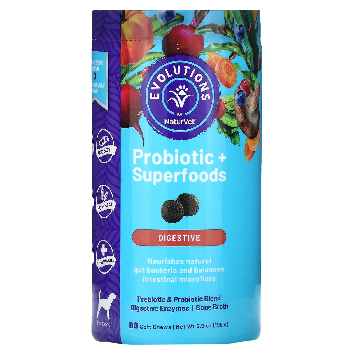 NaturVet, Probiotics + Superfoods, Digestive, For Dogs, 90 Soft Chews - Supply Center USA