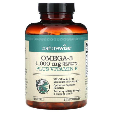 NatureWise, Omega-3 Plus Vitamin E, 180 Softgels - Supply Center USA