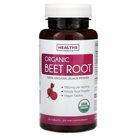 Healths Harmony, Organic Beet Root with Organic Black Pepper , 60 Tablets - Supply Center USA