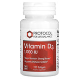 Protocol for Life Balance, Vitamin D3 , 1,000 IU, 120 Softgels - Supply Center USA