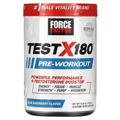 Force Factor, TestX180, Preworkout, Blue Raspberry, 14.8 oz (420 g) - Supply Center USA