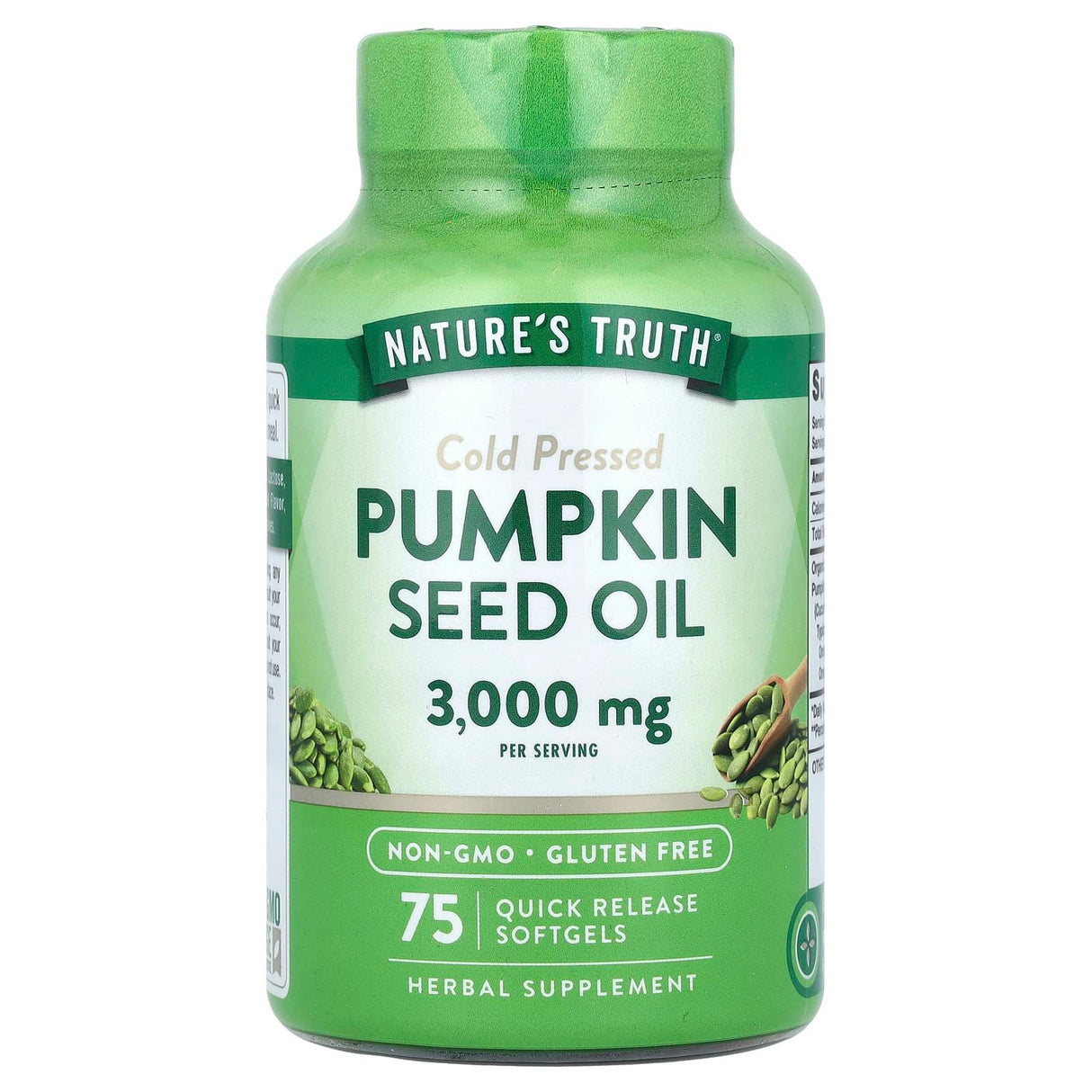 Nature's Truth, Pumpkin Seed Oil, Cold Pressed, 3,000 mg, 75 Quick Release Softgels, (1,000 mg per Softgel) - Supply Center USA