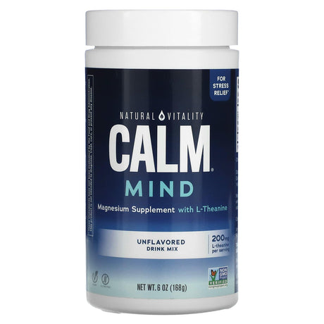 Natural Vitality, CALM Mind, Magnesium Supplement with L-Theanine Drink Mix, Unflavored, 6 oz (168 g) - Supply Center USA