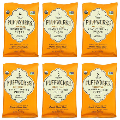 Puffworks, Peanut Butter Puffs, Original, 6 Pack, 1.2 oz (34 g) Each - Supply Center USA