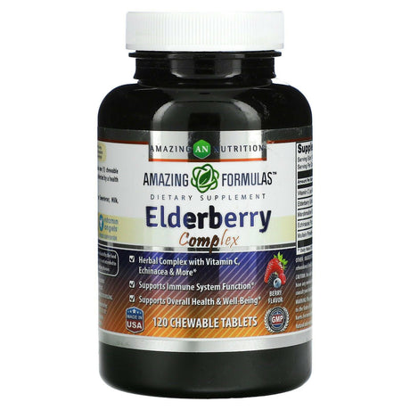 Amazing Nutrition, Elderberry Complex, Berry, 120 Chewable Tablets - Supply Center USA