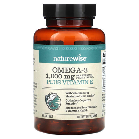 NatureWise, Omega 3 Plus Vitamin E, 60 Softgels - Supply Center USA