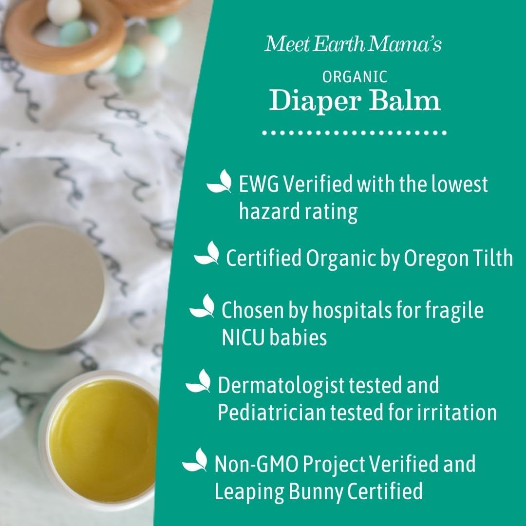 Earth Mama Organic Diaper Balm | Diaper Cream with Calendula | Calm Skin Baby Essentials for Diaper Bag |Multipurpose Baby Ointment, 2-Fluid Ounce