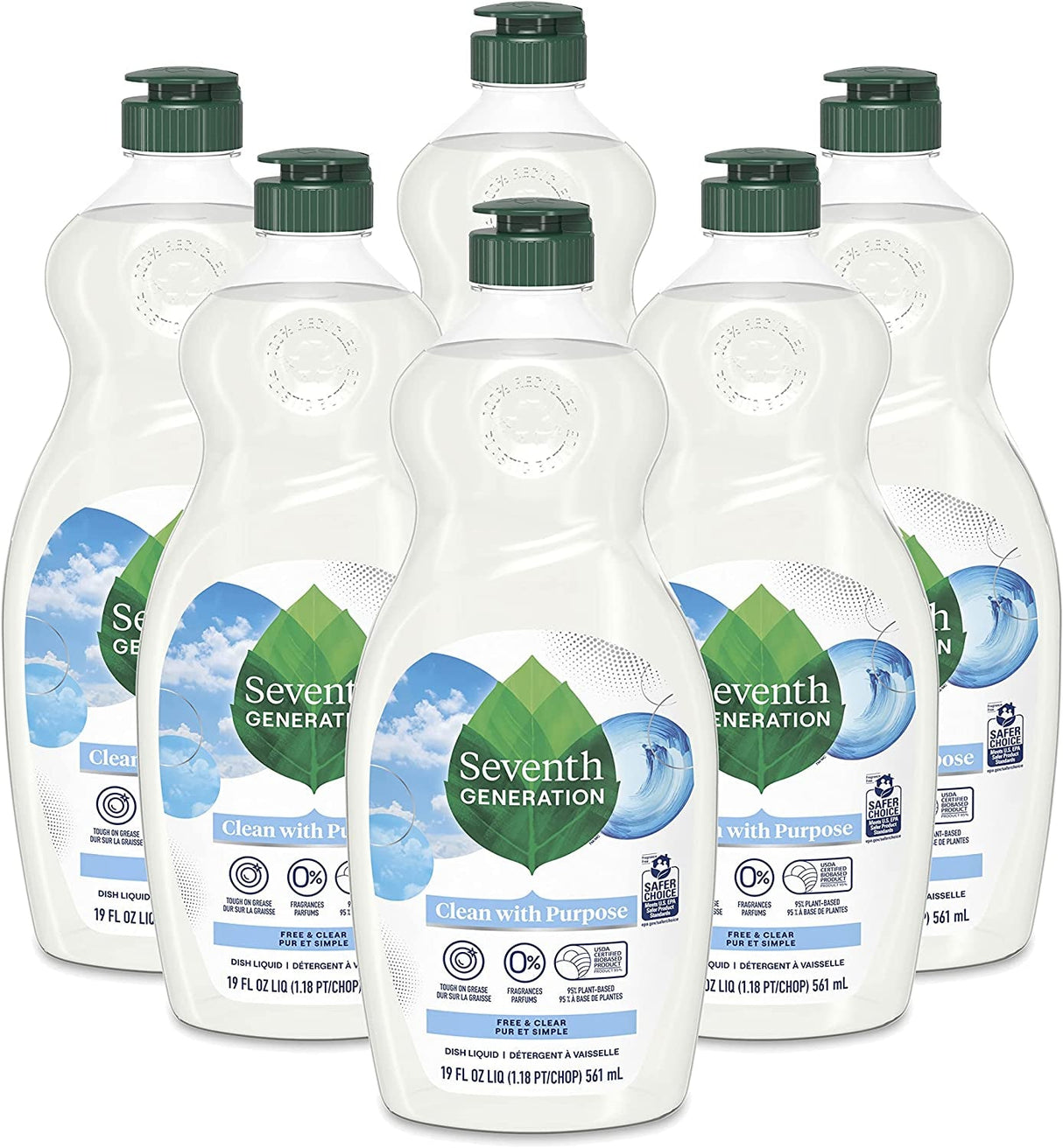 Seventh Generation Dish Liquid Soap Free & Clear Liquid Soap Pack of 6 Dishwashing Soap Dish Soap for Sensitive Skin 19 Oz