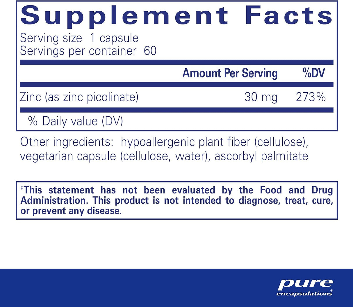 Pure Encapsulations Zinc 30 Mg - Supplement for Immune System Support, Growth and Development, and Wound Healing* - with Zinc Picolinate 30 Mg - 60 Capsules