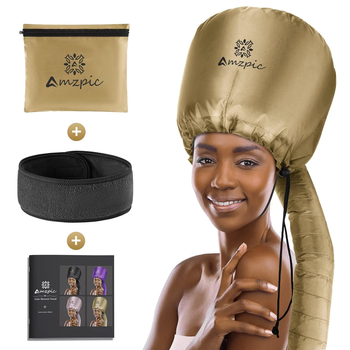 Bonnet Hood Hair Dryer Attachment - Soft, Adjustable Extra Large Bonnet Hair Dryer for Speeds up Drying Time at Home, Easy to Use for Styling, Curling and Deep Conditioning (Black)