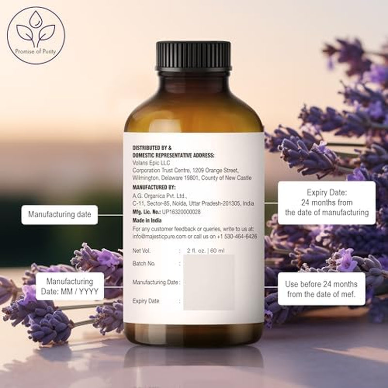 Majestic Pure Lavender Essential Oil with Glass Dropper | 100% Pure and Natural Lavender Oil | Premium Grade Essential Oils for Diffusers, Skin, Aromatherapy, Massage | 4 Fl Oz