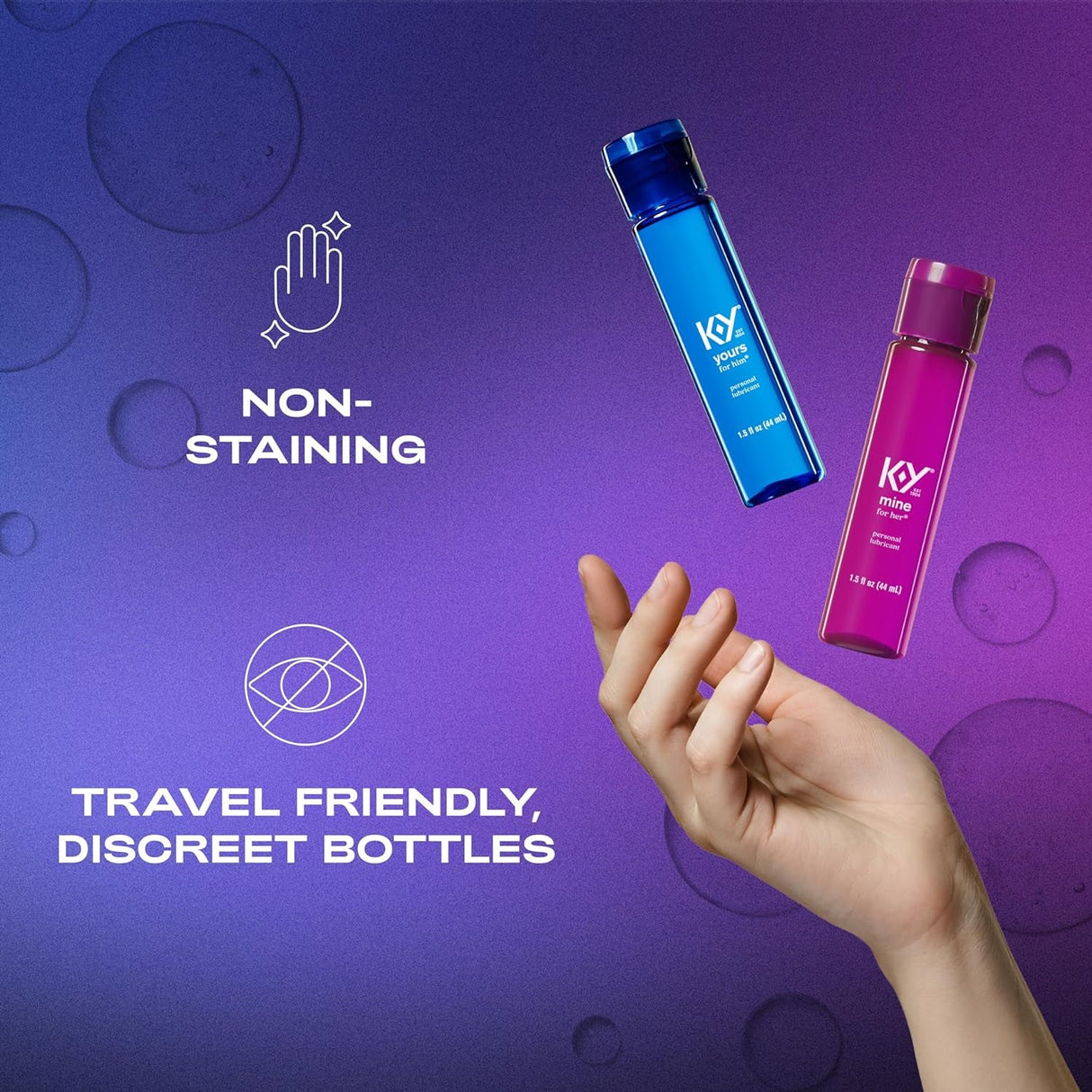 K-Y Yours + Mine Couples Personal Lube, Two Personal Lubricants, Water Based Lube for Women & Glycerin-Based Lube for Men, 2 X 1.5 FL OZ