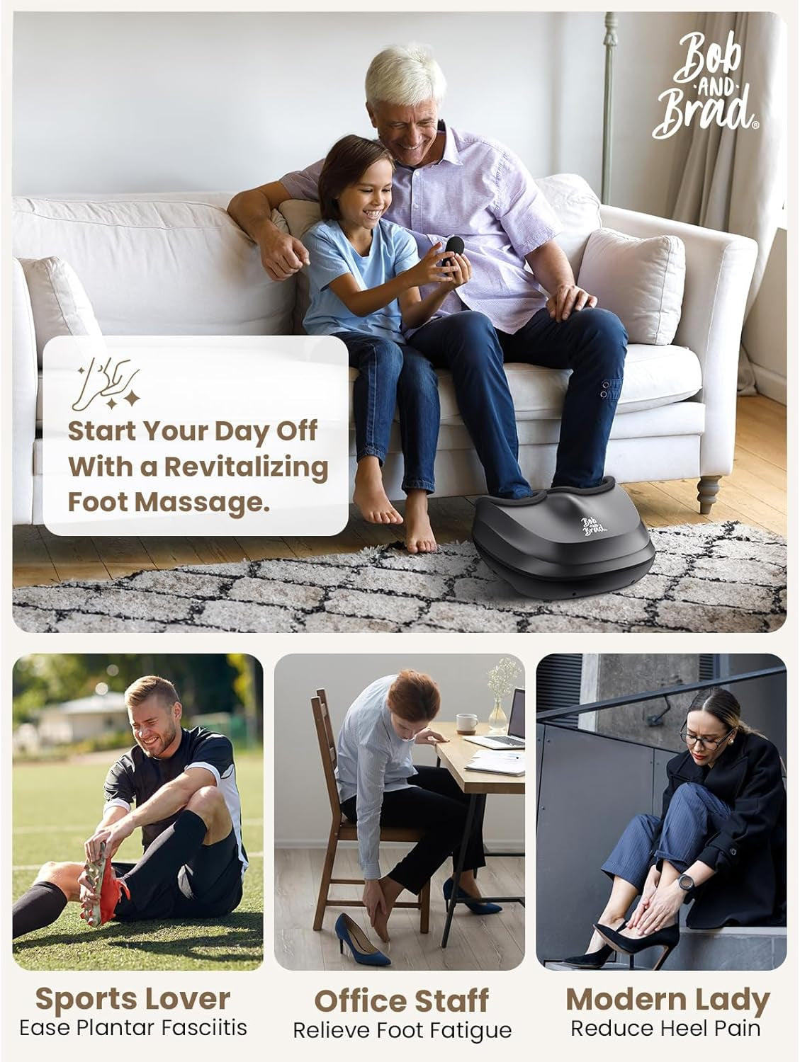 BOB and BRAD Foot Massager with Heat and Remote, Christmas Gifts for Women Men, FSA HSA Eligible, Shiatsu Deep Kneading Electric Feet Massager Machine for Plantar Fasciitis, Men Size 12