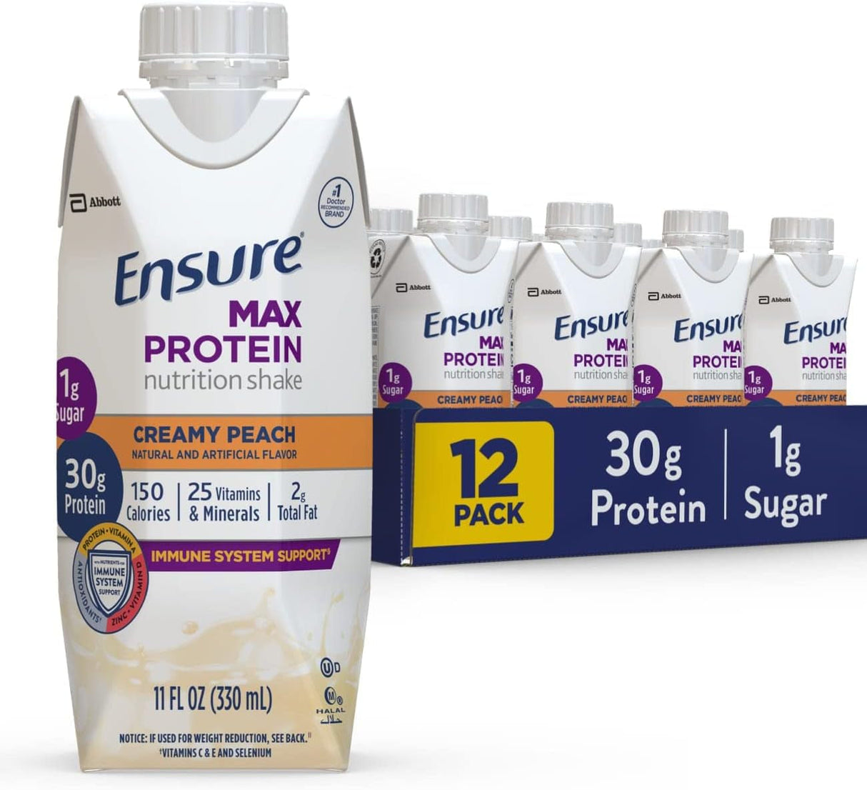 Ensure Max Protein Shake | Milk Chocolate | Ready to Drink | 30G Protein for Muscle Building | 1G Sugar, 4G Fiber | 11 Fl Oz - 12 Pack