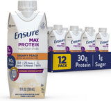 Ensure Max Protein Shake | Milk Chocolate | Ready to Drink | 30G Protein for Muscle Building | 1G Sugar, 4G Fiber | 11 Fl Oz - 12 Pack
