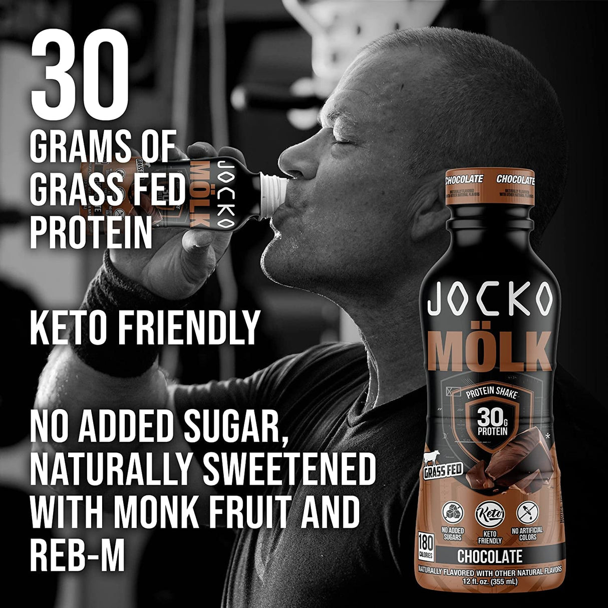 Jocko Mölk 30G Grass Fed Protein Shakes – No Added Sugar Protein Drinks KETO Friendly - Ready to Drink 12 FL Oz (Pack of 12) Chocolate
