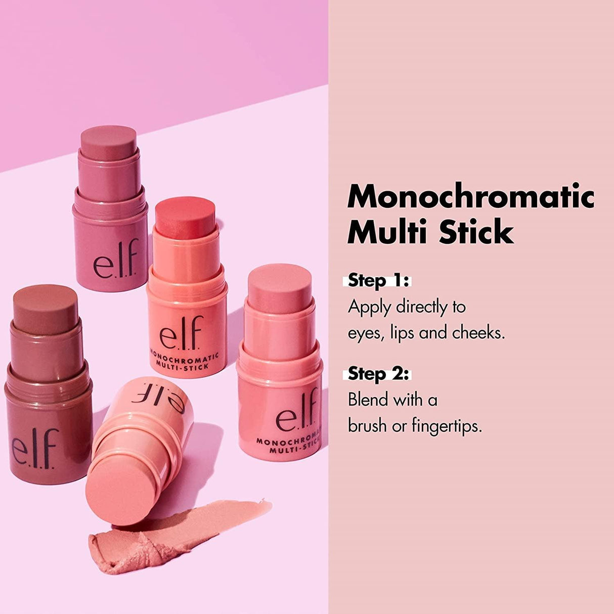 E.L.F., Monochromatic Multi Stick, Creamy, Lightweight, Versatile, Luxurious, Adds Shimmer, Easy to Use on the Go, Blends Effortlessly, Sparkling Rose, 0.17 Oz - Supply Center USA