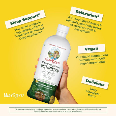 Maryruth Organics Nighttime Liquid Multimineral Sleep Supplement, Sugar Free, Calm Magnesium Citrate Sleep, NO Melatonin, Calcium Magnesium Zinc, 4 Flavors Available, Vegan, Gluten Free, 32 Servings - Supply Center USA