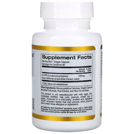 California Gold Nutrition, 5-HTP, Mood Support, Griffonia Simplicifolia Extract from Switzerland, 100 mg, 90 Veggie - Supply Center USA