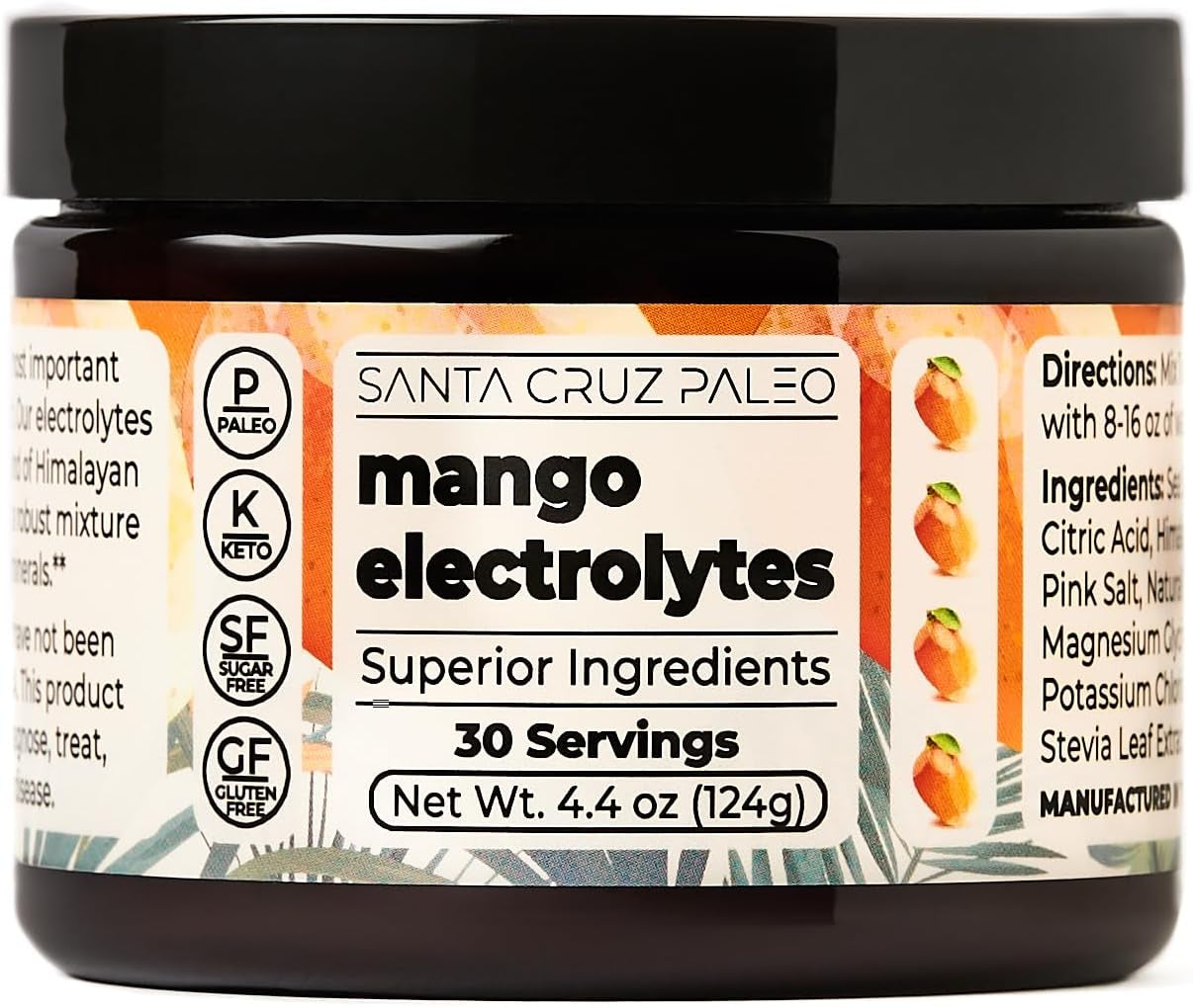 Santa Cruz Paleo Electrolytes Powder with Magnesium Glycinate, Dragonfruit, Hydration Drink Mix Made with Himalayan Pink Salt, Real Sea Salt, Gluten Free, Keto, Sugar Free, Paleo, 30 Servings, 1 Jar