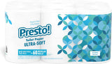 Amazon Brand - Presto! 313 2-Ply Sheet Mega Roll Toilet Paper, Unscented, Ultra-Soft, 12 Rolls (2 Packs of 6), Equivalent to 60 Regular Rolls, White