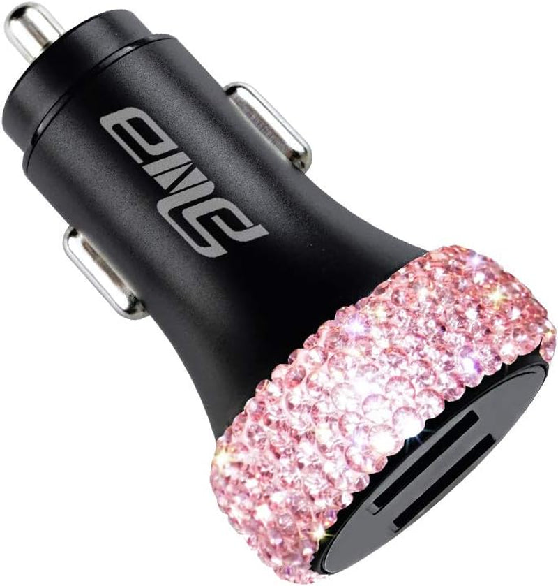 Dual USB Car Charger Quick Charge 3.0 Car Adapter Fast Charging Charger Compatible with Iphone 11/11Pro/ Max/Xs/Xr/X/10,Ipad,Samsung S10/S10+/S9,Google Pixel 4/4 XL Etc,Bling Car Decor,Black