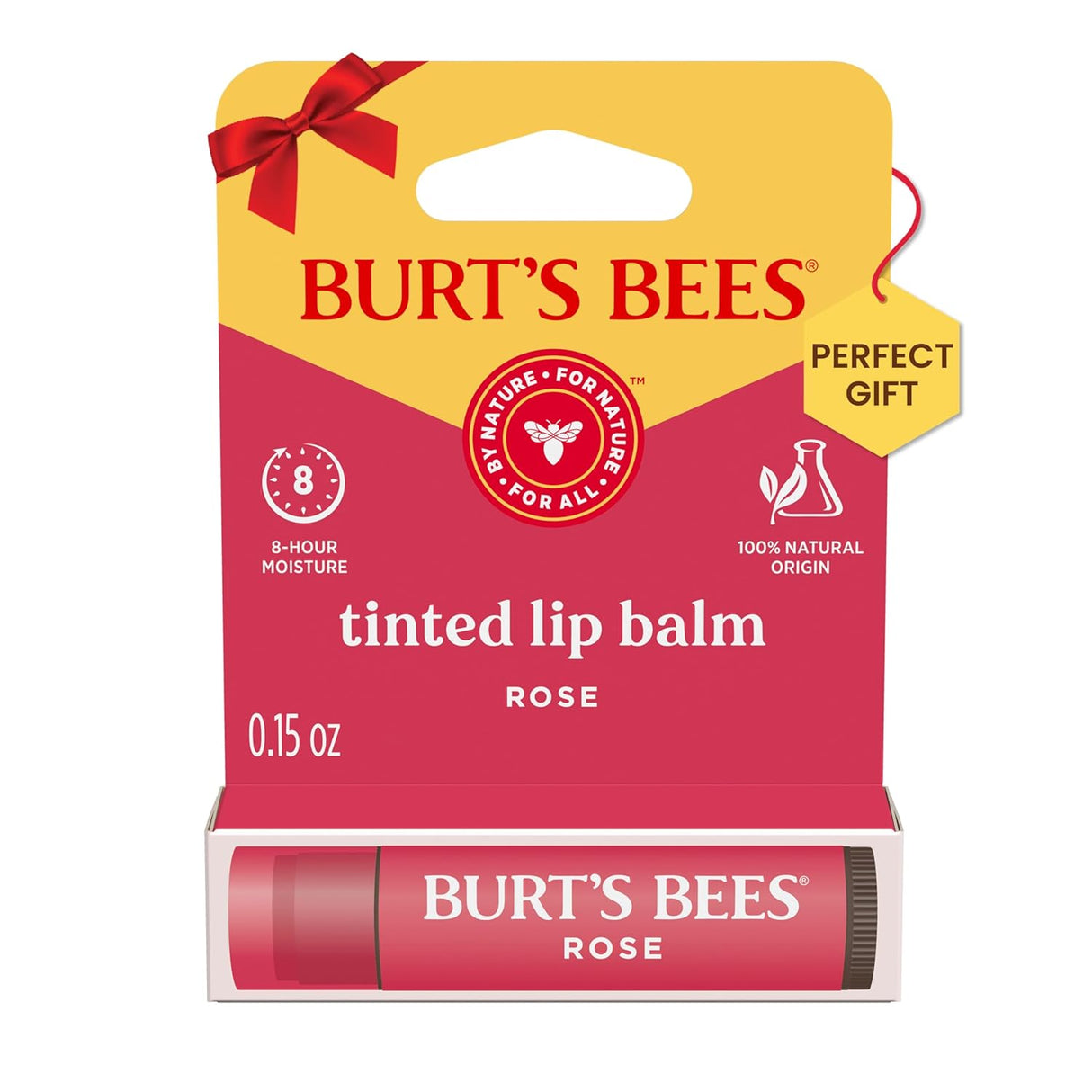 Burt’S Bees Tinted Lip Balm Rose; 8 Hour Moisture; Provides a Hint of Color; Nourishing Shea Butter; 100% Natural Origin; 1 Tube; 0.15 Oz. (Package May Vary)