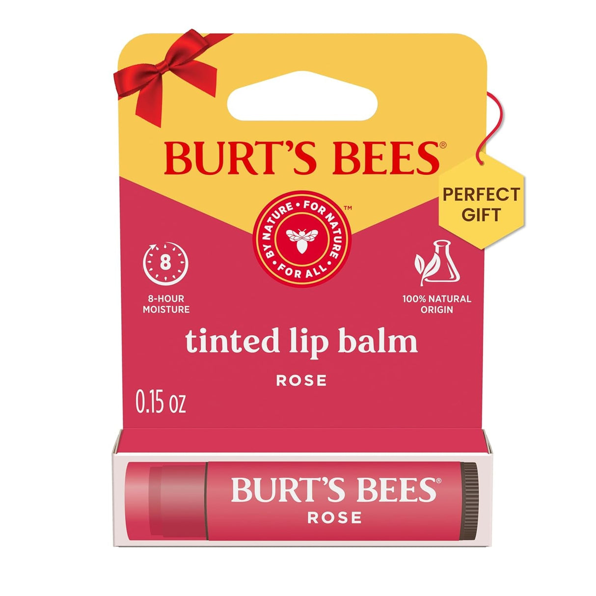 Burt’S Bees Tinted Lip Balm Rose; 8 Hour Moisture; Provides a Hint of Color; Nourishing Shea Butter; 100% Natural Origin; 1 Tube; 0.15 Oz. (Package May Vary)