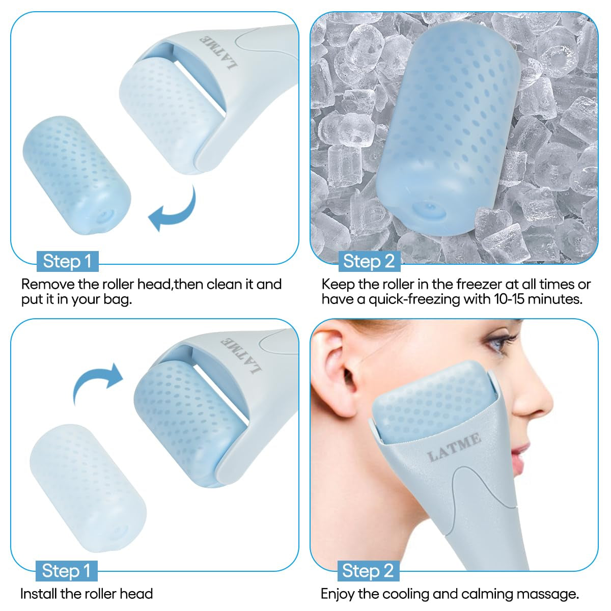 LATME Ice Roller for Face Eyes,Womens Gifts,Face Massager Roller Puffiness Migraine Pain Relief and Minor Injury (Smoggy Blue)