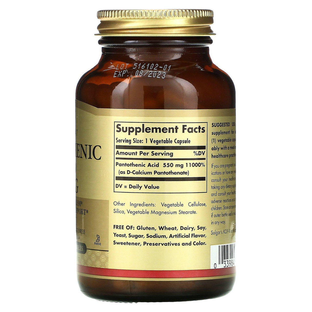 Solgar, Pantothenic Acid, 550 mg, 100 Vegetable Capsules - Supply Center USA