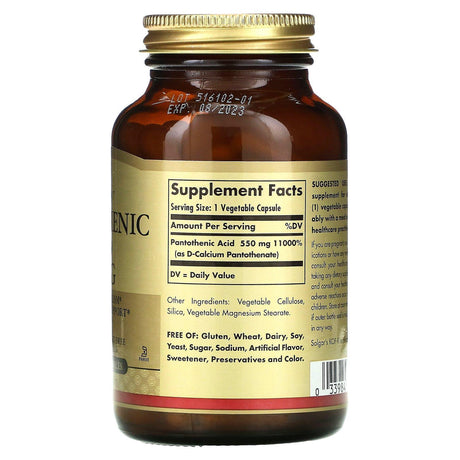 Solgar, Pantothenic Acid, 550 mg, 100 Vegetable Capsules - Supply Center USA