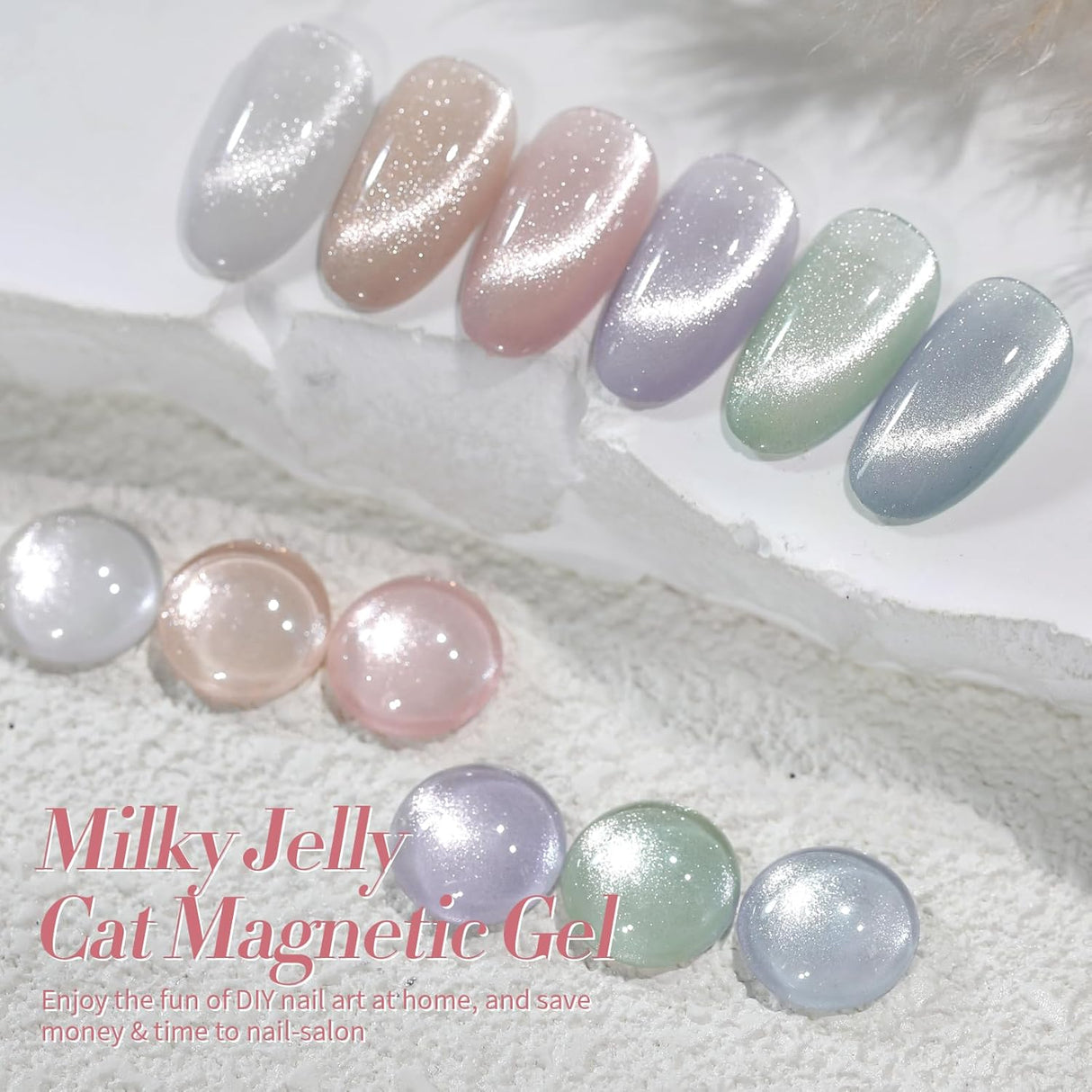 Born Pretty Cat Magnetic Eye Gel Nail Polish, Holographic Glitter Milky Jelly Cat Magnetic Gel Blue Green Purple Pink Nude Silver Nail Art Gel Manicure Salon DIY Gifts 7ML 6PCS