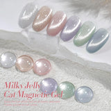 Born Pretty Cat Magnetic Eye Gel Nail Polish, Holographic Glitter Milky Jelly Cat Magnetic Gel Blue Green Purple Pink Nude Silver Nail Art Gel Manicure Salon DIY Gifts 7ML 6PCS