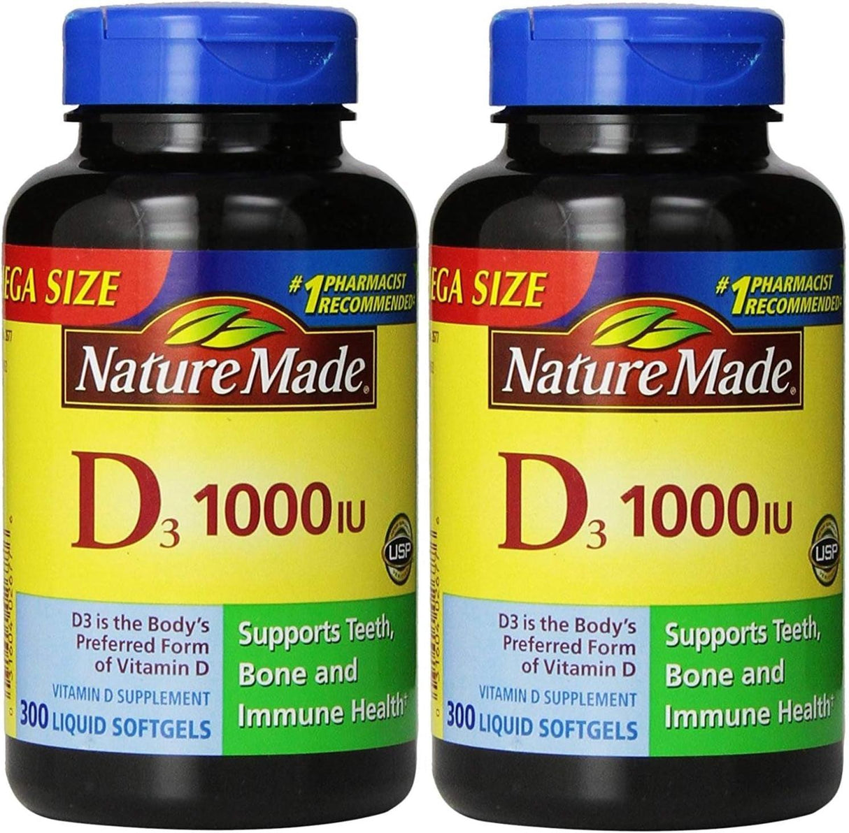 Nature Made Vitamin D3 1000 IU (25 Mcg) Softgel, Dietary Supplement for Bone, Teeth, Muscle and Immune Health Support, 300 Day Supply,300 Count (Pack of 1) - Supply Center USA